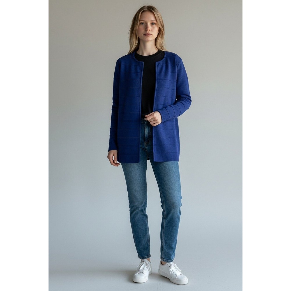 Talbots Petites Royal Blue Ribbed Open Front Cardigan Sweater Size P